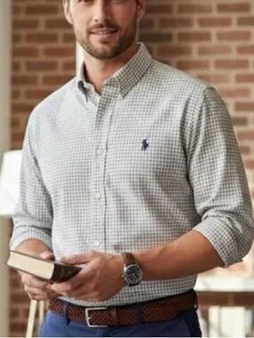 Polo by Ralph Lauren Gray and White Micro-Check Men’s Button-Down Shirt